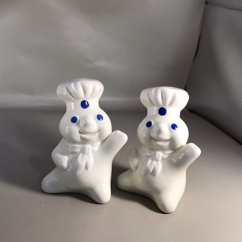1997 Pillsbury Dough Boy Ceramic Salt And Pepper Shakers 4"